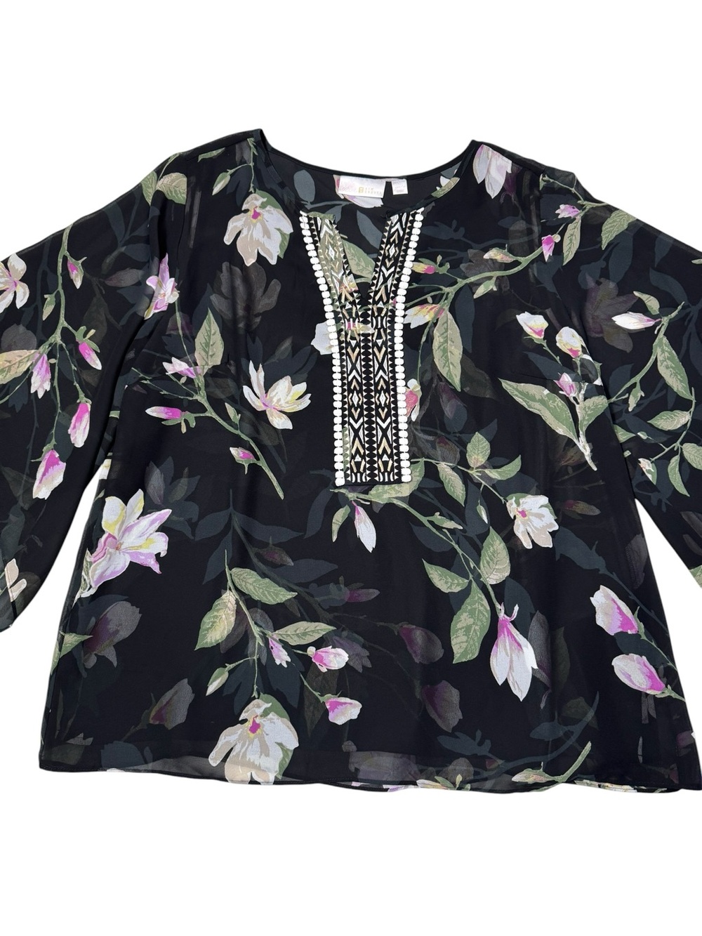 Belle by Kim Gravel Magnolia Print Blouse Size L - Picture 6 of 10